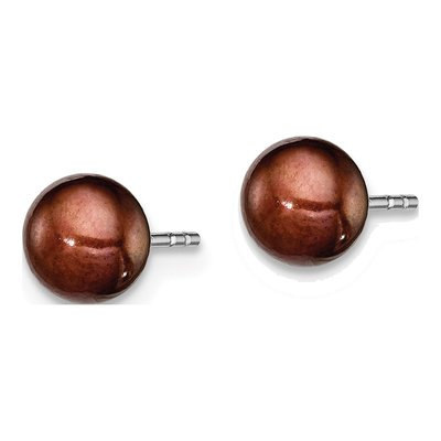 Sterling Silver Brown Freshwater Cultured Pearl Button Stud Earrings – view 3