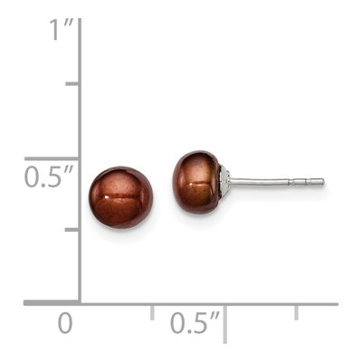 Sterling Silver Brown Freshwater Cultured Pearl Button Stud Earrings – view 5