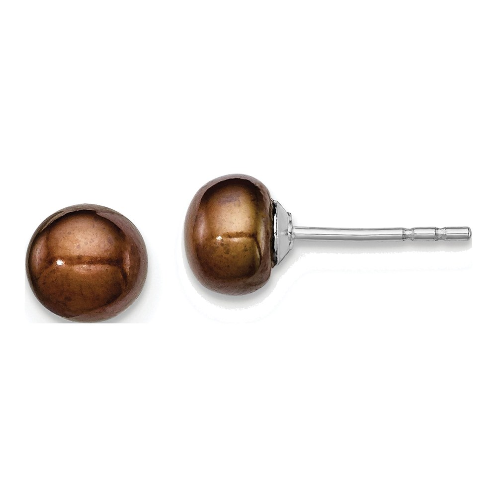 Sterling Silver Brown Freshwater Cultured Pearl Button Stud Earrings