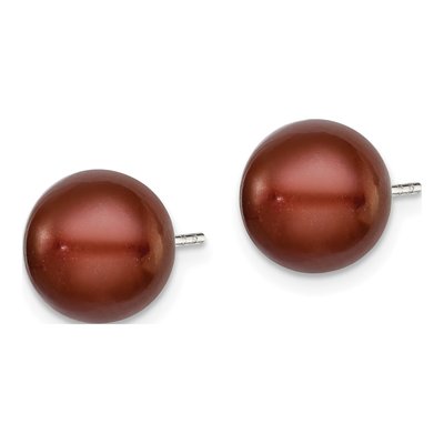 Sterling Silver Brown Freshwater Cultured Pearl Button Stud Earrings – view 3