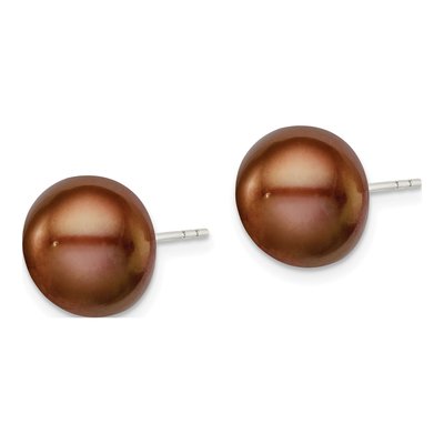 Sterling Silver Button Brown Freshwater Cultured Pearl Stud Earrings – view 3