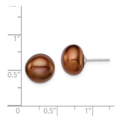 Sterling Silver Button Brown Freshwater Cultured Pearl Stud Earrings – view 5