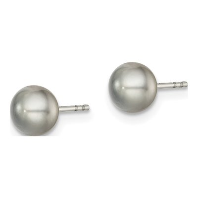 Sterling Silver Button Grey Freshwater Cultured Pearl Stud Earrings – view 3