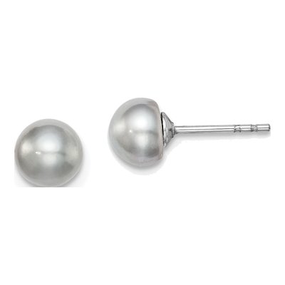 Sterling Silver Button Grey Freshwater Cultured Pearl Stud Earrings