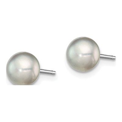 Sterling Silver Grey Freshwater Cultured Pearl Button Stud Earrings – view 3