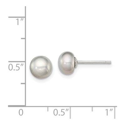 Sterling Silver Grey Freshwater Cultured Pearl Button Stud Earrings – view 5