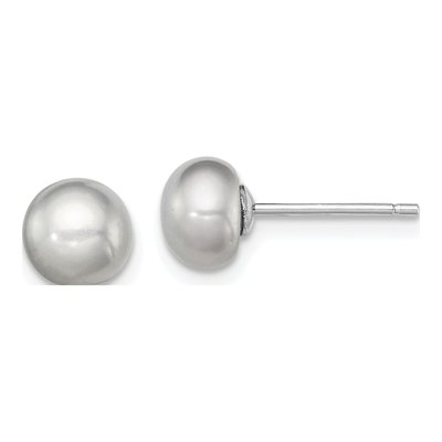 Sterling Silver Grey Freshwater Cultured Pearl Button Stud Earrings