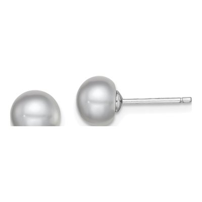 Sterling Silver Button Grey Freshwater Cultured Pearl Stud Earrings