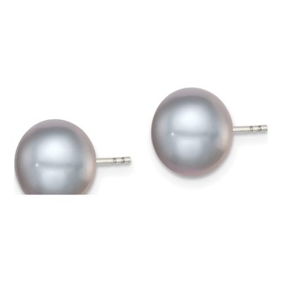 Sterling Silver Grey Freshwater Cultured Pearl Button Stud Earrings – view 3