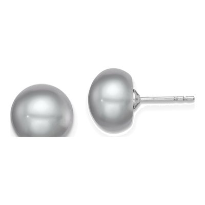 Sterling Silver Grey Freshwater Cultured Pearl Button Stud Earrings