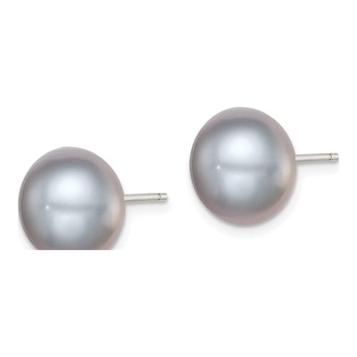 Sterling Silver Grey Freshwater Cultured Pearl Button Stud Earrings – view 3
