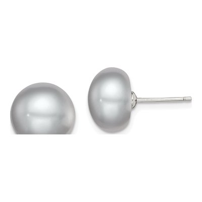Sterling Silver Grey Freshwater Cultured Pearl Button Stud Earrings