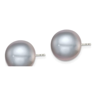 Sterling Silver Grey Freshwater Cultured Pearl Button Stud Earrings – view 3