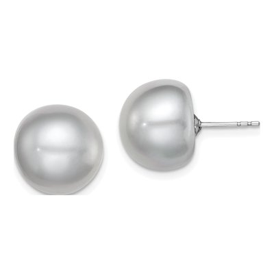 Sterling Silver Grey Freshwater Cultured Pearl Button Stud Earrings