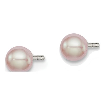 Sterling Silver Button Pink Freshwater Cultured Pearl Stud Earrings – view 2