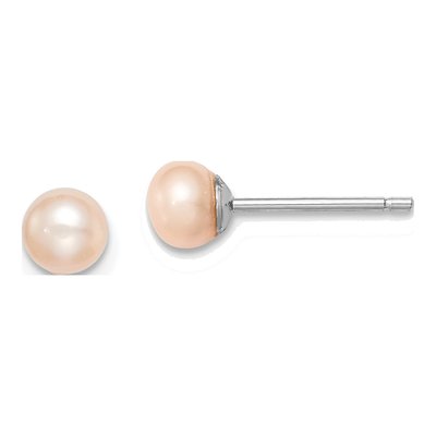 Sterling Silver Button Pink Freshwater Cultured Pearl Stud Earrings