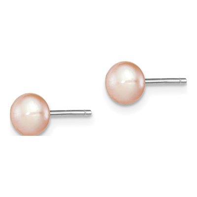 Sterling Silver Button Pink Freshwater Cultured Pearl Stud Earrings – view 3