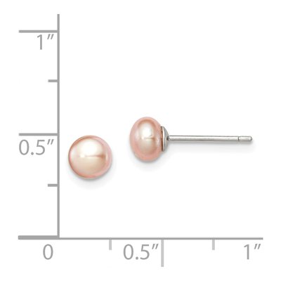 Sterling Silver Button Pink Freshwater Cultured Pearl Stud Earrings – view 5