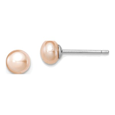Sterling Silver Button Pink Freshwater Cultured Pearl Stud Earrings