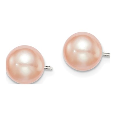 Sterling Silver Button Pink Freshwater Cultured Pearl Stud Earrings – view 3
