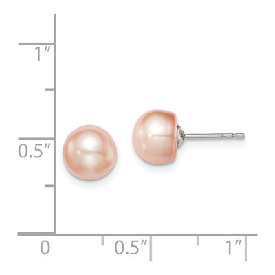 Sterling Silver Button Pink Freshwater Cultured Pearl Stud Earrings – view 5