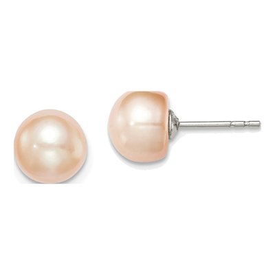Sterling Silver Button Pink Freshwater Cultured Pearl Stud Earrings