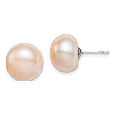 Sterling Silver Pink Freshwater Cultured Pearl Button Stud Earrings