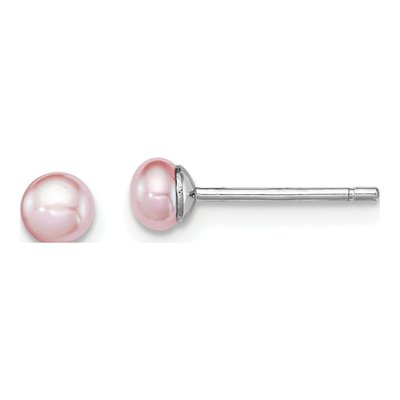 Sterling Silver Purple Freshwater Cultured Pearl Button Stud Earrings