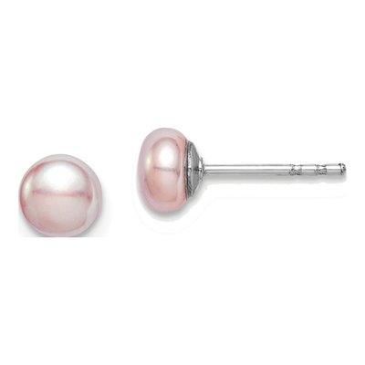 Sterling Silver Button Purple Freshwater Cultured Pearl Stud Earrings