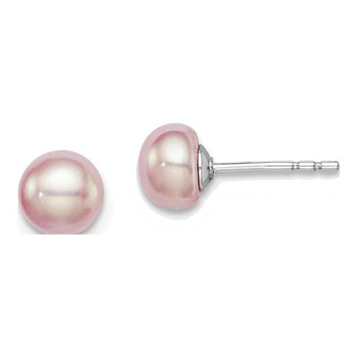 Sterling Silver Purple Freshwater Cultured Pearl Button Stud Earrings