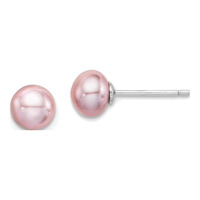 Sterling Silver Purple Freshwater Cultured Pearl Button Stud Earrings