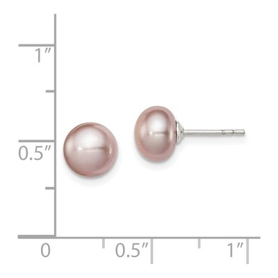 Sterling Silver Purple Freshwater Cultured Pearl Button Stud Earrings – view 5