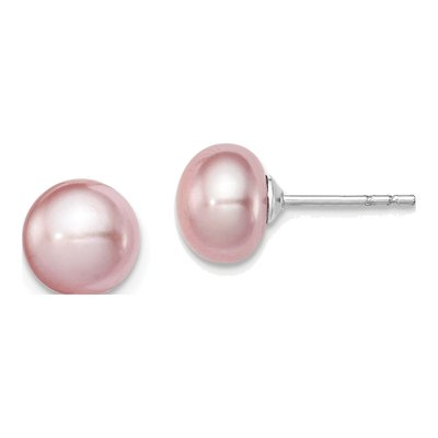 Sterling Silver Purple Freshwater Cultured Pearl Button Stud Earrings