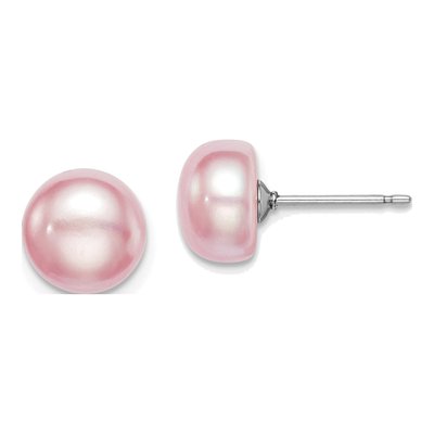 Sterling Silver Purple Freshwater Cultured Pearl Button Stud Earrings
