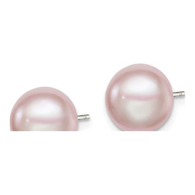 Sterling Silver Button Purple Freshwater Cultured Pearl Stud Earrings – view 2