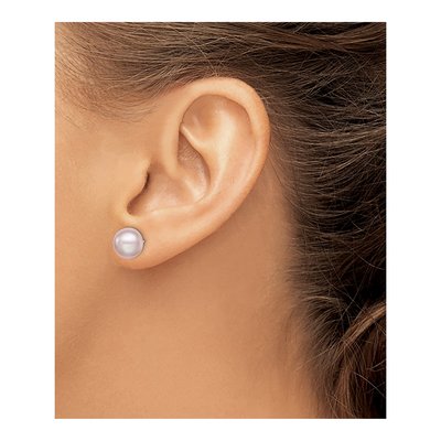 Sterling Silver Button Purple Freshwater Cultured Pearl Stud Earrings – view 3