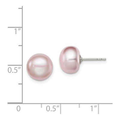 Sterling Silver Button Purple Freshwater Cultured Pearl Stud Earrings – view 4