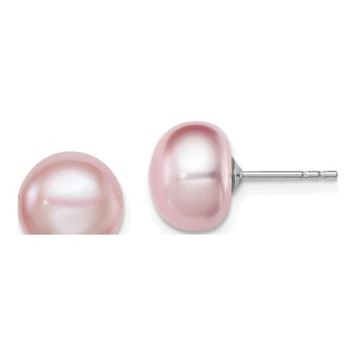 Sterling Silver Button Purple Freshwater Cultured Pearl Stud Earrings