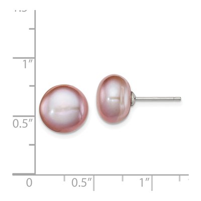 Sterling Silver Purple Freshwater Cultured Pearl Button Stud Earrings – view 5