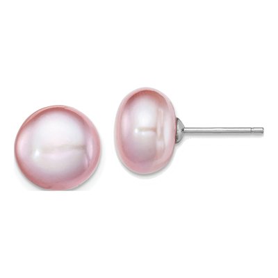 Sterling Silver Purple Freshwater Cultured Pearl Button Stud Earrings
