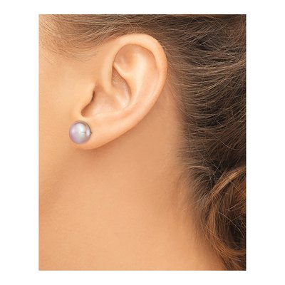 Sterling Silver Purple Freshwater Cultured Pearl Button Stud Earrings – view 4