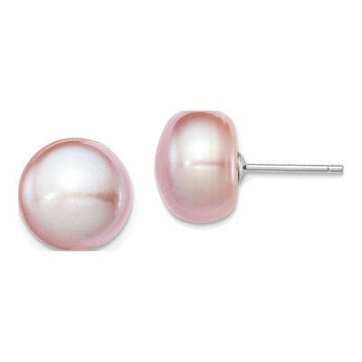Sterling Silver Purple Freshwater Cultured Pearl Button Stud Earrings