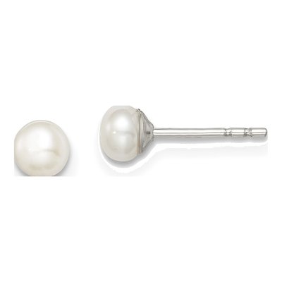 Sterling Silver Freshwater Cultured Pearl Button Stud Earrings