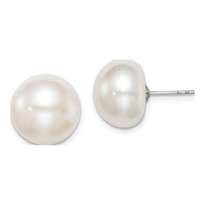 Sterling Silver Freshwater Cultured Pearl Button Stud Earrings