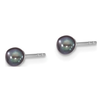 Sterling Silver Round Black Freshwater Cultured Pearl Stud Earrings – view 2