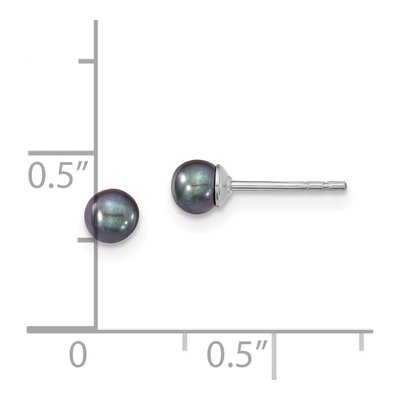 Sterling Silver Round Black Freshwater Cultured Pearl Stud Earrings – view 4
