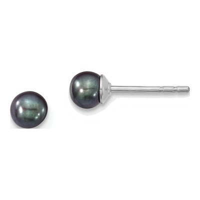 Sterling Silver Round Black Freshwater Cultured Pearl Stud Earrings