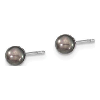 Sterling Silver Round Black Freshwater Cultured Pearl Stud Earrings – view 2