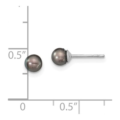 Sterling Silver Round Black Freshwater Cultured Pearl Stud Earrings – view 4