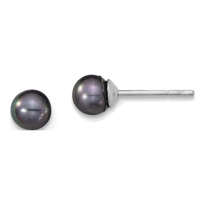 Sterling Silver Round Black Freshwater Cultured Pearl Stud Earrings